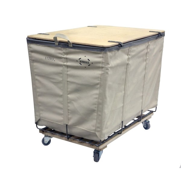 Steele Canvas Basket 12 BU Permanent Truck Natural Canvas w/Grey Vinyl - 3in Casters - Lockable Wood Cover - Lock Rod 92LW12CNATVGRYW3-LR - main